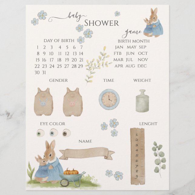 Peter Rabbit Baby Shower Guessing Game (Framsida)