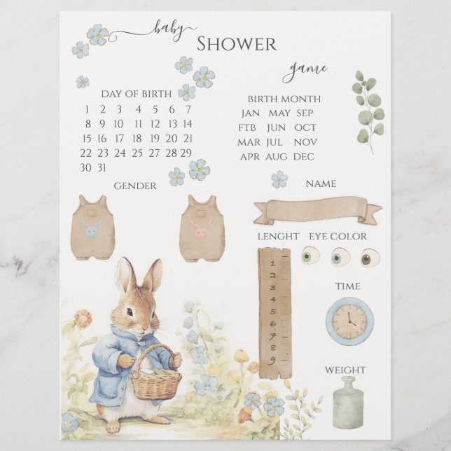 Peter Rabbit Baby Shower Guessing Game (Framsida)