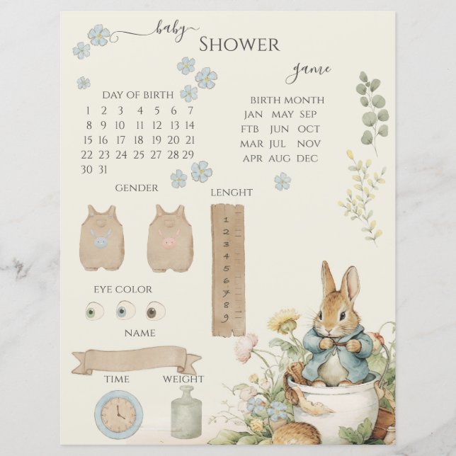 Peter Rabbit Baby Shower Guessing Game (Framsida)