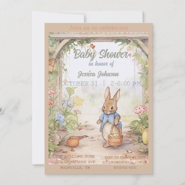 Peter Rabbit Baby Shower-inbjudan Inbjudningar (Framsida)