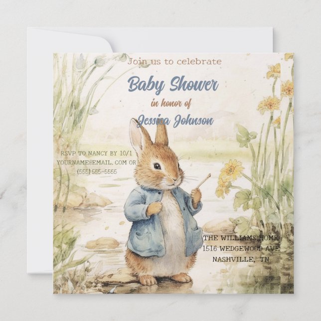 Peter Rabbit Baby Shower-inbjudan Spara Datumet (Framsida)