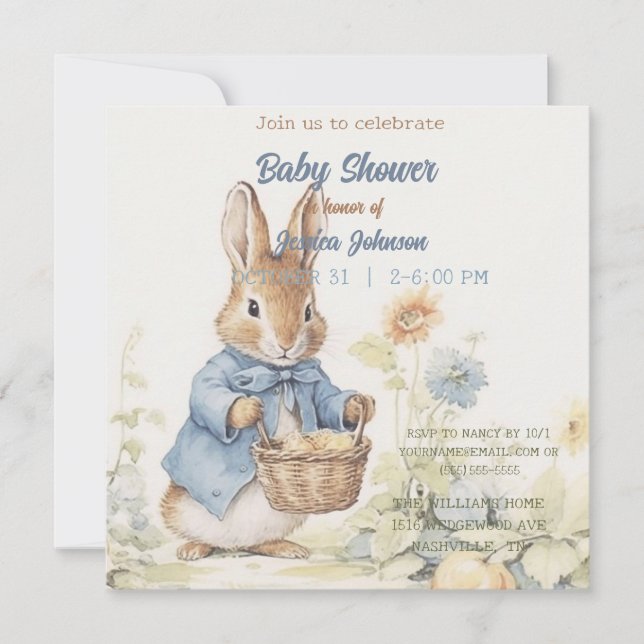 Peter Rabbit Baby Shower-inbjudan Spara Datumet (Framsida)