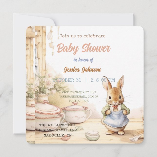 Peter Rabbit Baby Shower-inbjudan Spara Datumet (Framsida)