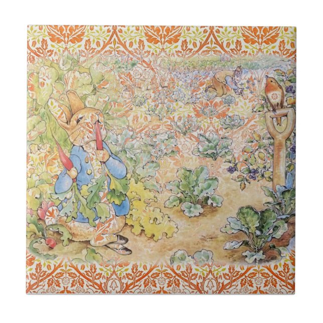 Peter Rabbit Beatrix Potter i Garden Ceramic Tile Kakelplatta (Framsidan)