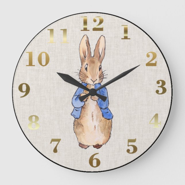 Peter Rabbit Beige Linen Background Stor Klocka (Framsida)