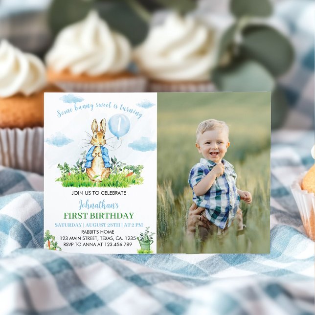 Peter Rabbit Birthday Photo Inbjudan (Skapare uppladdad)