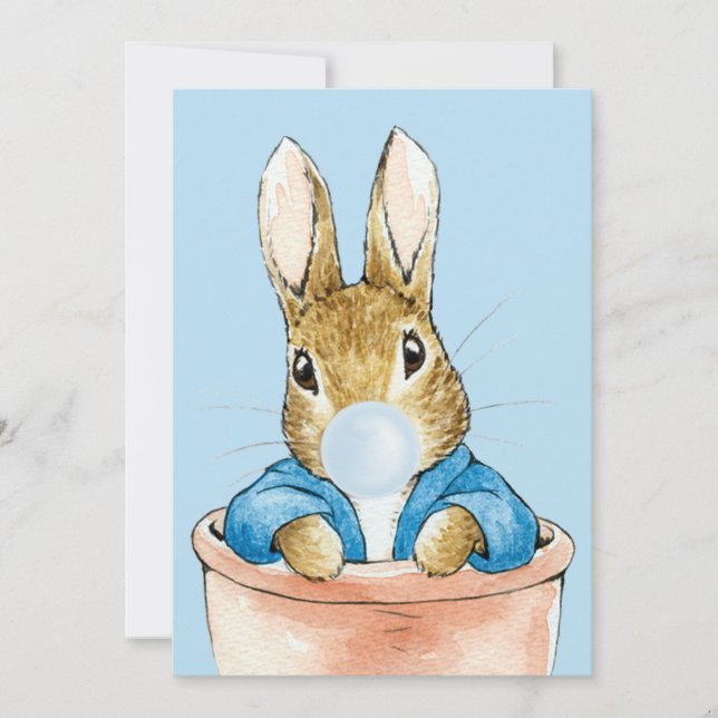 Peter Rabbit blåser en blå bubbelgum Tack Kort (Framsida)