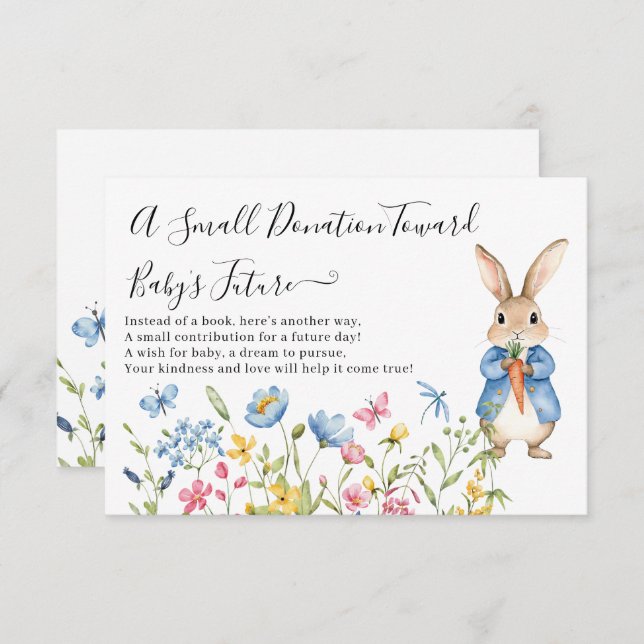 Peter Rabbit Blommigt a Small Donation Baby Shower Tilläggskort (Fram/baksida)