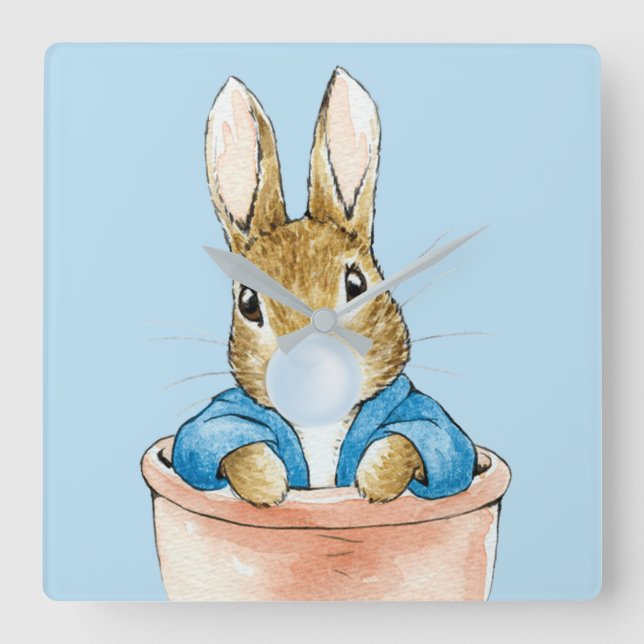 Peter Rabbit Blowing a Blue Bubble Gum Fyrkantig Klocka (Framsida)