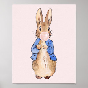 Peter Rabbit Blowing a Rosa Bubble gum Poster