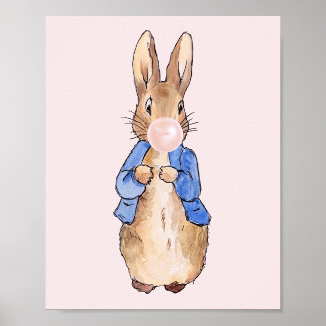 Peter Rabbit Blowing a Rosa Bubble gum Poster (Framsidan)