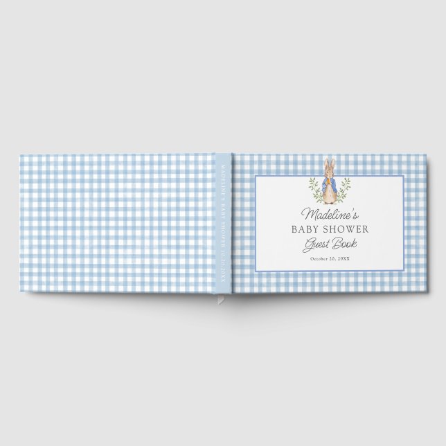 Peter Rabbit Blue Gingham Baby Shower Gästböcker (Full)