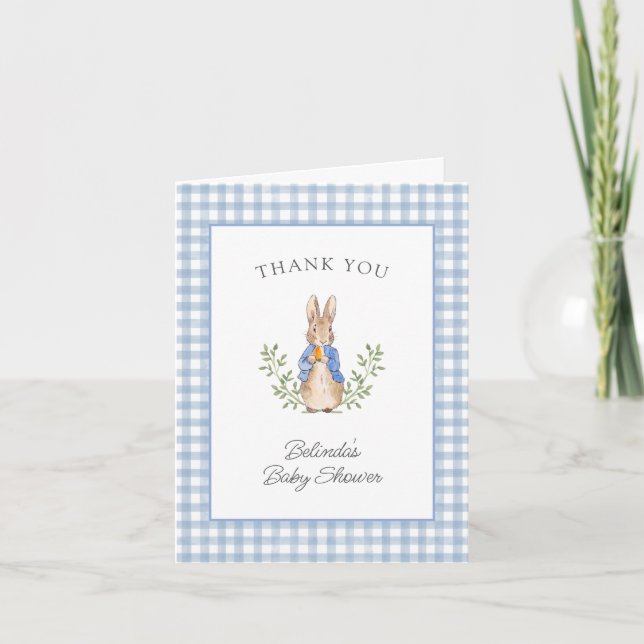 Peter Rabbit Blue Gingham Baby Shower Tack Kort (Framsida)