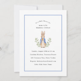 Peter Rabbit Blue Vintage Baby Shower Inbjudningar