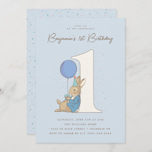 Peter Rabbit   Boy 1st Birthday Blue Confetti Inbjudningar