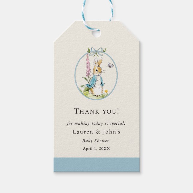 Peter Rabbit Boy Baby Shower tack Presentetikett (Framsidan)