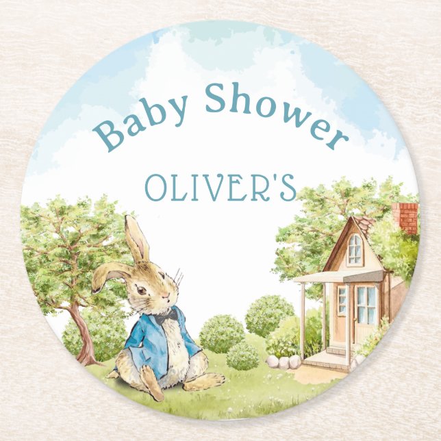 Peter Rabbit Boy Baby Shower Underlägg Papper Rund (Framsidan)