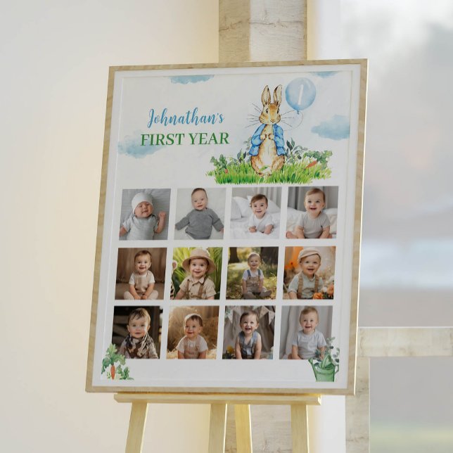 Peter Rabbit Boy Birthday Photo Milestone-tecken Poster (Skapare uppladdad)