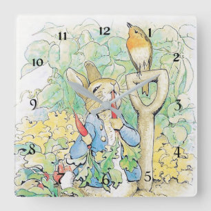 "Peter Rabbit Eats a Carrot" av Beatrix Potter Fyrkantig Klocka