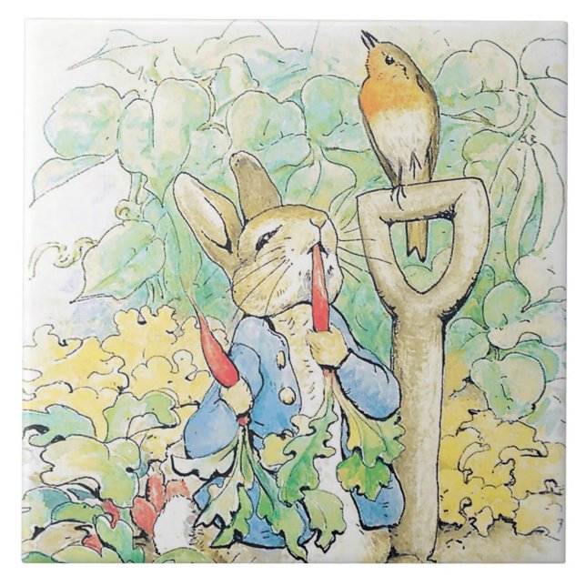 "Peter Rabbit Eats a Carrot" av Beatrix Potter Kakelplatta (Framsidan)