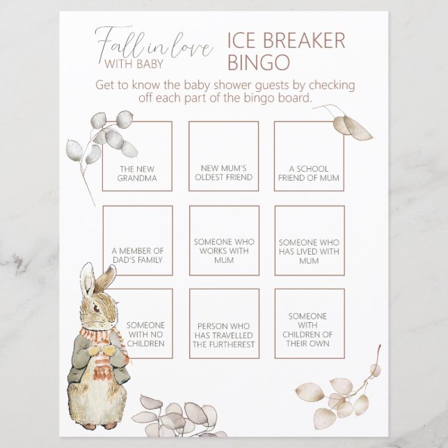 Peter Rabbit Fall Baby Ice Breaker Bingo Game (Framsida)