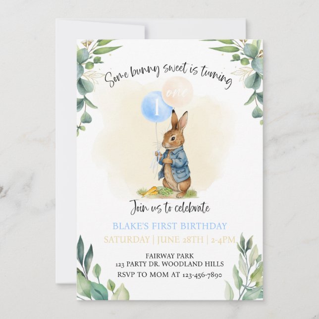 Peter Rabbit First Birthday, Bunny, 1:a födelsedag Inbjudningar (Framsida)