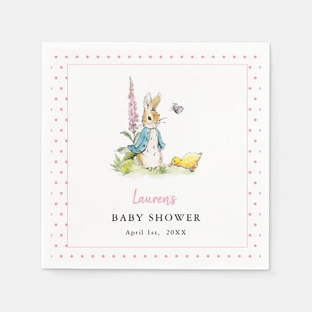 Peter Rabbit Flicka dusch Rosa & vita blöjor Pappersservett (Framsidan)