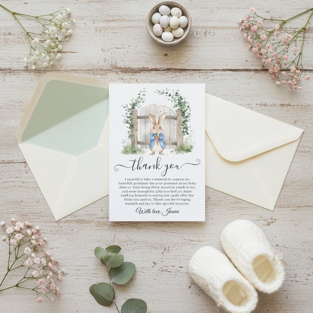 Peter Rabbit Garden Gate Greenery Baby Shower  Tack Kort (Skapare uppladdad)
