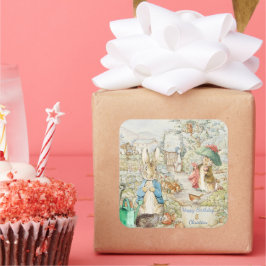 Peter, Rabbit Garden Storybook Birthday Fyrkantigt Klistermärke