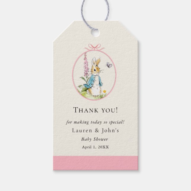 Peter Rabbit Girl Baby Shower tack Presentetikett (Framsidan)