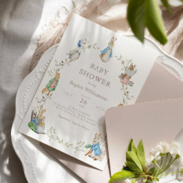 Peter Rabbit Greenery Watercolor Baby Shower Inbjudningar