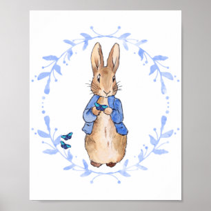 Peter Rabbit Holding a Blue Butterfly Poster