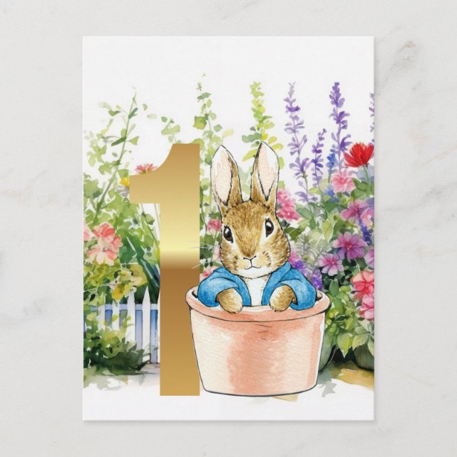 Peter Rabbit i en kruka första födelsedag Vykort (Framsida)