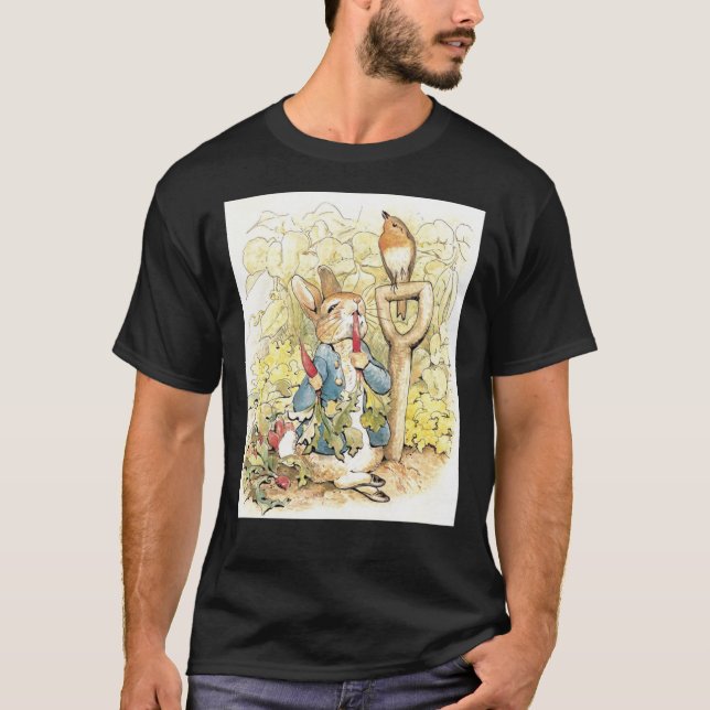 Peter Rabbit i Garden - Beatrix Potter Classi T Shirt (Framsida)