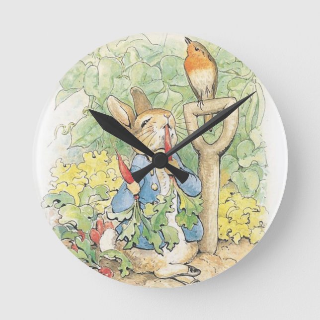 Peter Rabbit i Garden - Beatrix-Potterna Rund Klocka (Framsida)