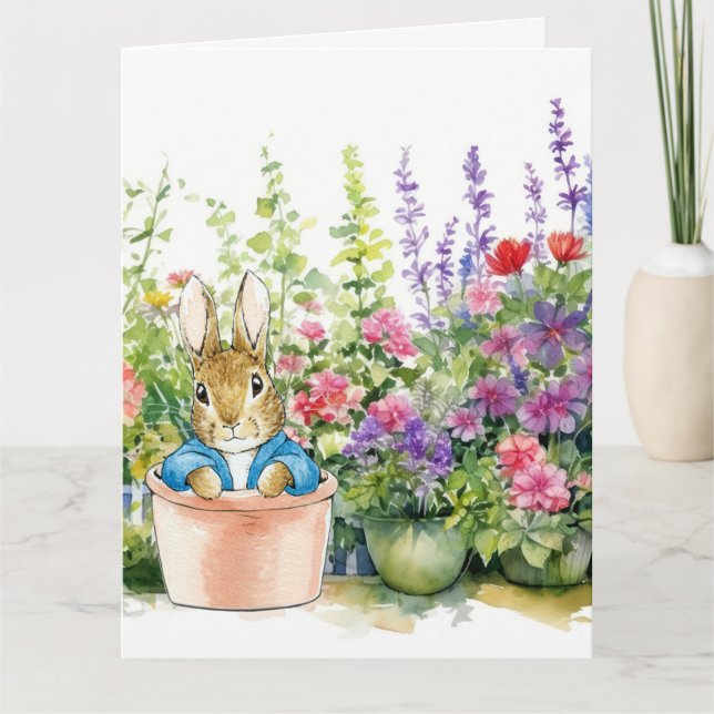 Peter Rabbit i pottväxten i trädgården Kort (Framsida)