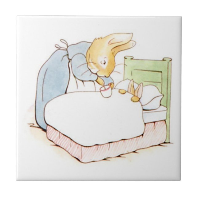 Peter Rabbit in Bed (Matas av hans Mor) Kakelplatta (Framsidan)