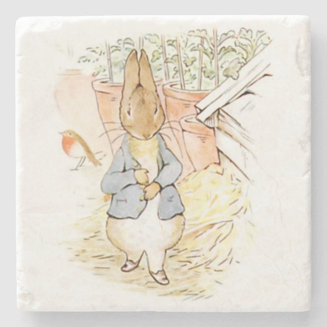 Peter Rabbit in the Garden (av Beatrix-Potterna) Stenunderlägg (Framsidan)
