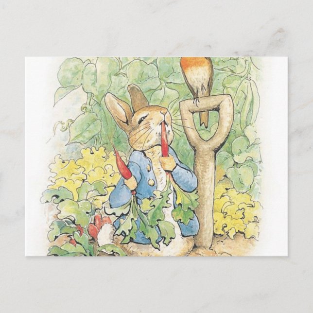 Peter Rabbit in the Garden - Beatrix Potter Vykort (Framsida)
