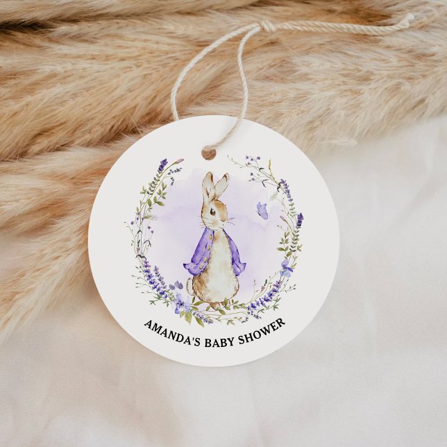Peter Rabbit Lila Baby Shower Gåvor Etiketter (Skapare uppladdad)