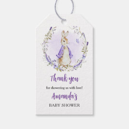 Peter Rabbit Lila Baby Shower Tack Presentetikett