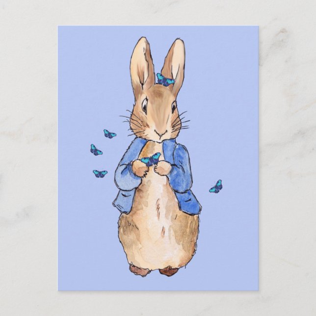 Peter Rabbit med Blue Butterflies Vykort (Framsida)