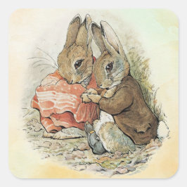 Peter Rabbit och Beniamin Bunny Fyrkantigt Klistermärke