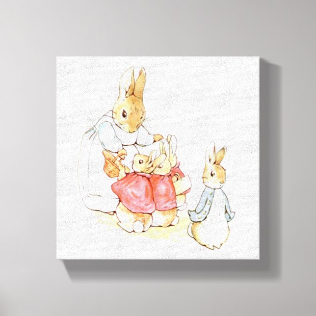 Peter Rabbit och hans systrar (av Beatrix Potter) Canvastryck (Framsida)