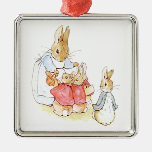 Peter Rabbit och hans systrar (av Beatrix Potter) Julgransprydnad Metall (Framsidan)