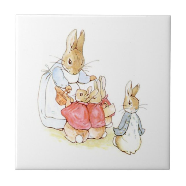 Peter Rabbit och hans systrar (av Beatrix Potter) Kakelplatta (Framsidan)