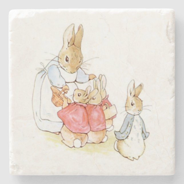Peter Rabbit och hans systrar (av Beatrix Potter) Stenunderlägg (Framsidan)