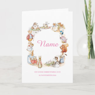 Peter Rabbit och kompisar Christening Card - Rosa Kort