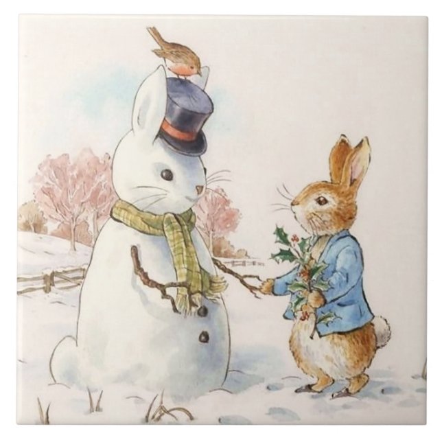 Peter Rabbit och Snögubbe efter Beatrix Potter Kakelplatta (Framsidan)