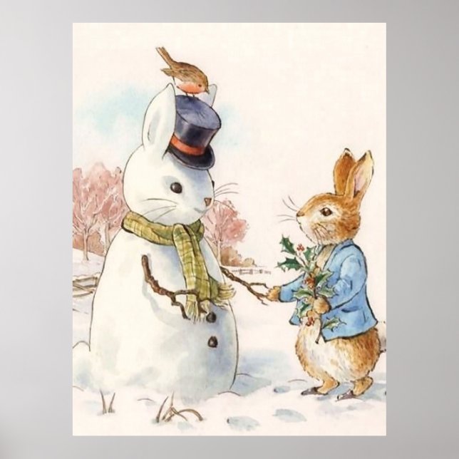 Peter Rabbit och Snögubbe efter Beatrix Potter Poster (Framsidan)